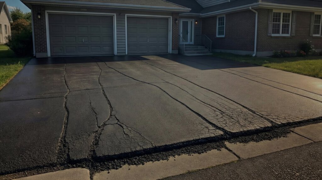 cracked driveway from poor installation in Central NJ home
